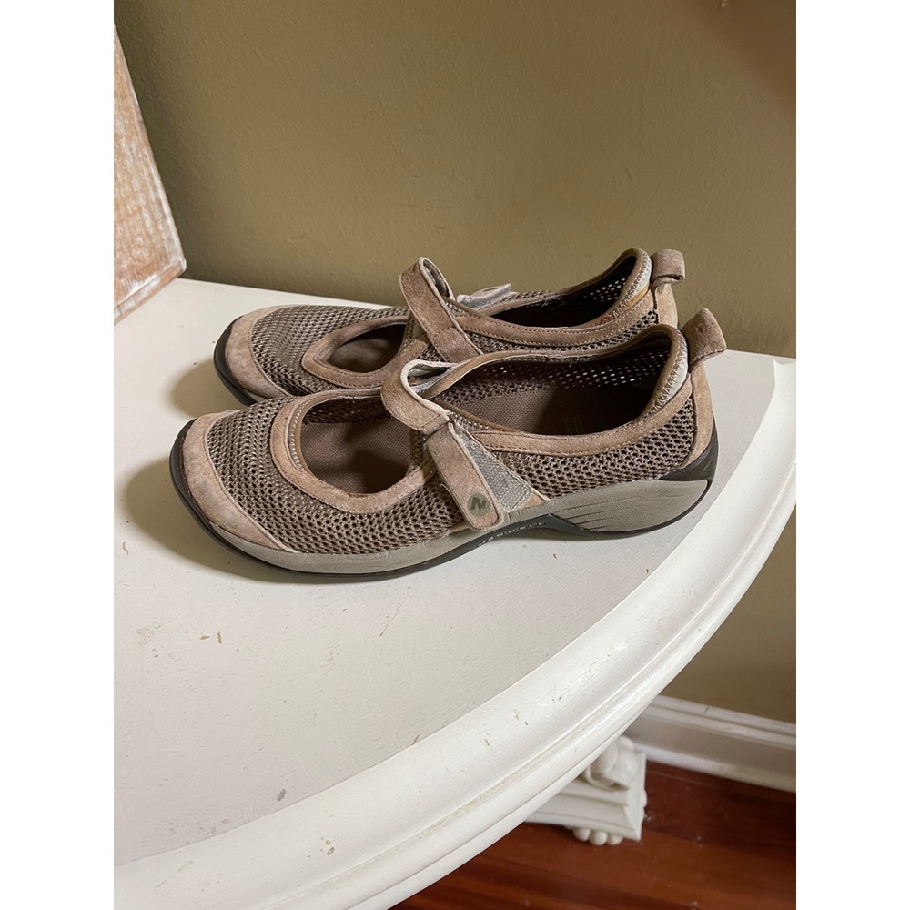 Merrell Encore Strap Deep Tan Suede Mesh Mary Jane Walking Shoes  Womens 8.5